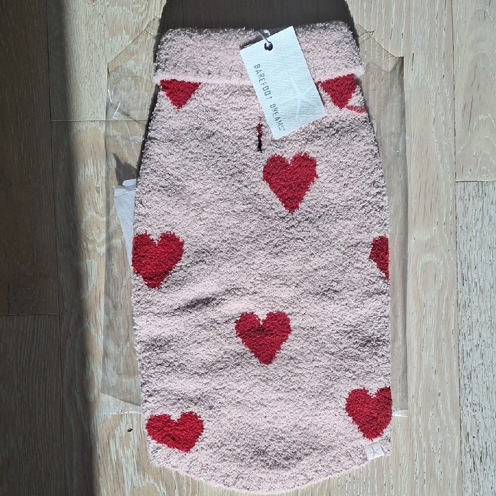 Barefoot Dreams Pink and Red Heart Dog Sweater - 15-17" (NEW)